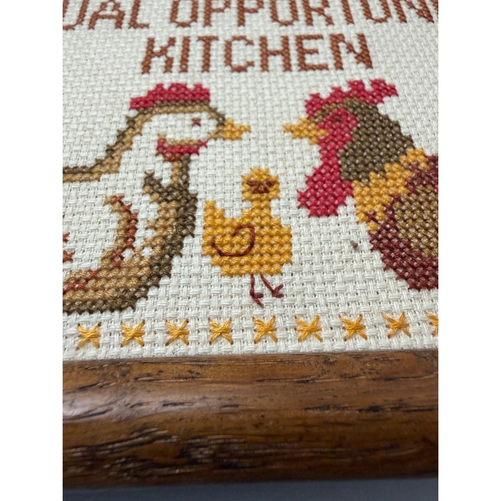 Vintage Chicken Cross Stitch Hen Rooster Farm Kitchen Rustic Decor Wood Frame - Picture 3 of 7